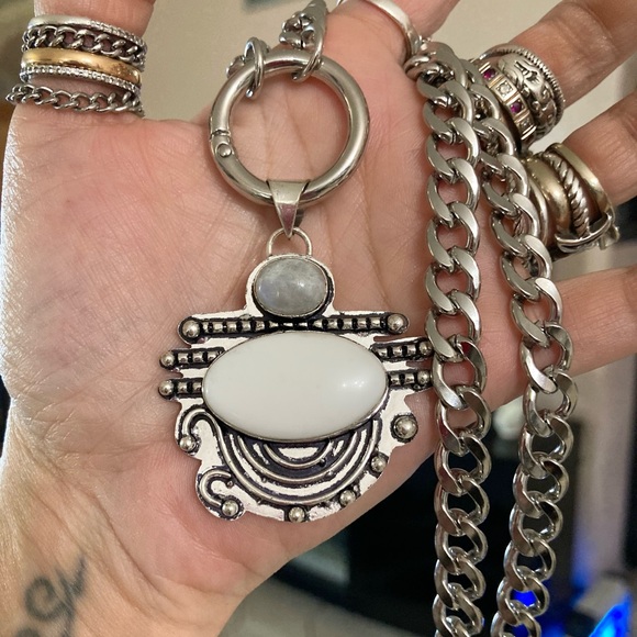 925 Sterling silver overlay crystal quartz & white agate gemstone boho necklace - Picture 11 of 11